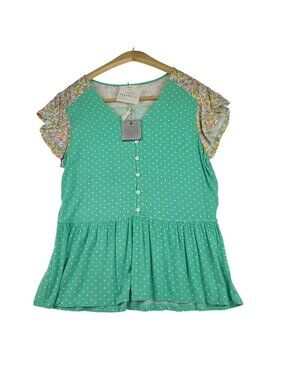 Matilda Jane Dream Chasers Free To Be Green Polka Dot Floral Top Woman Medium